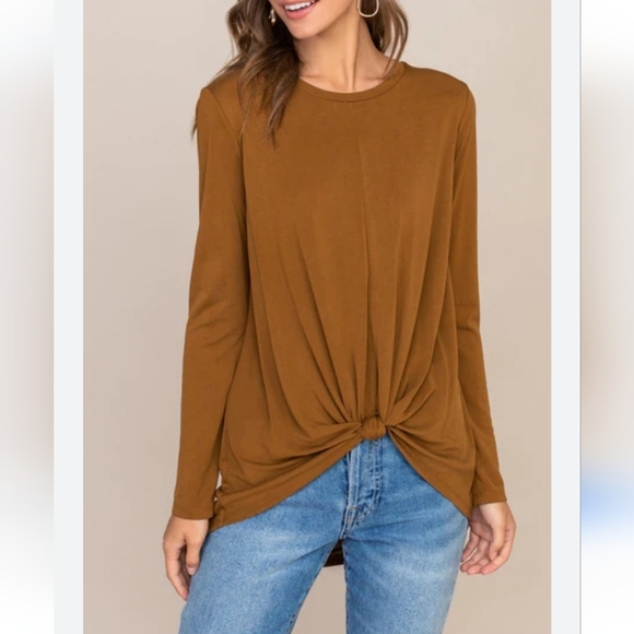 All Saints Tops - All Saints Taupe Soft Front Tie Long Sleeve Slouchy Loose Fitted Knit Top Medium